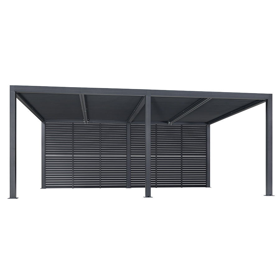 PURPLE LEAF Athena Louvered Pergola Grey Outdoor Aluminum Pergola with Shutter Wall Adjustable Gazebo Rainproof for Patio Deck Garden
