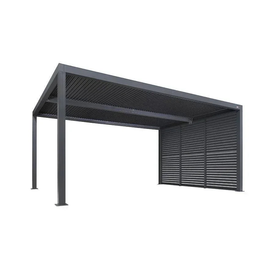 PURPLE LEAF Athena Louvered Pergola Grey Outdoor Aluminum Pergola with Shutter Wall Adjustable Gazebo Rainproof for Patio Deck Garden