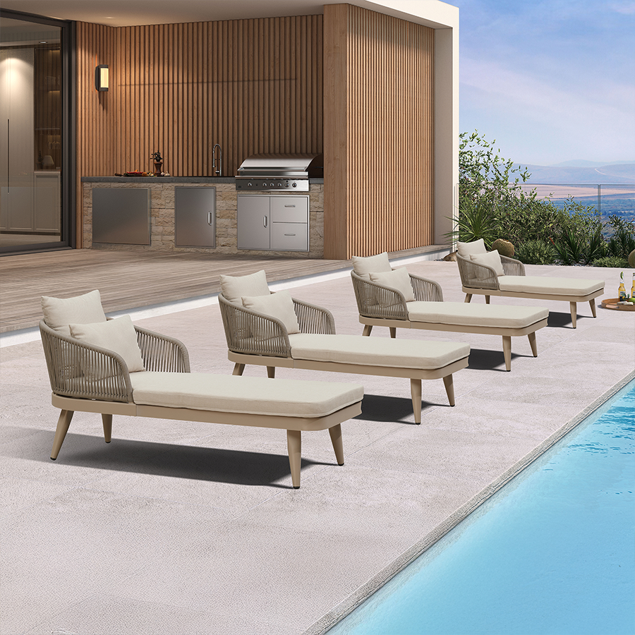 PURPLE LEAF Outdoor Chaise Lounge Thick Cushion, Aluminum Frame Patio Lounge Chair with Pillow & Lumbar Support, Wicker Armrests Sun Lounger for Poolside, Backyard, All-Weather Use