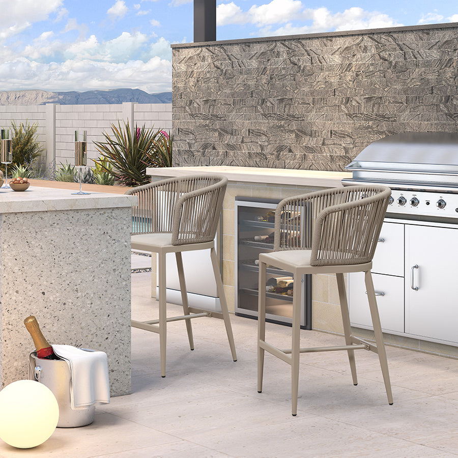 Clearance - PURPLE LEAF Outdoor Bar Stool Set of 2 Modern Rattan Bar Chairs with Woven Rope Back Wicker Patio Barstools for Indoor Kitchen Garden