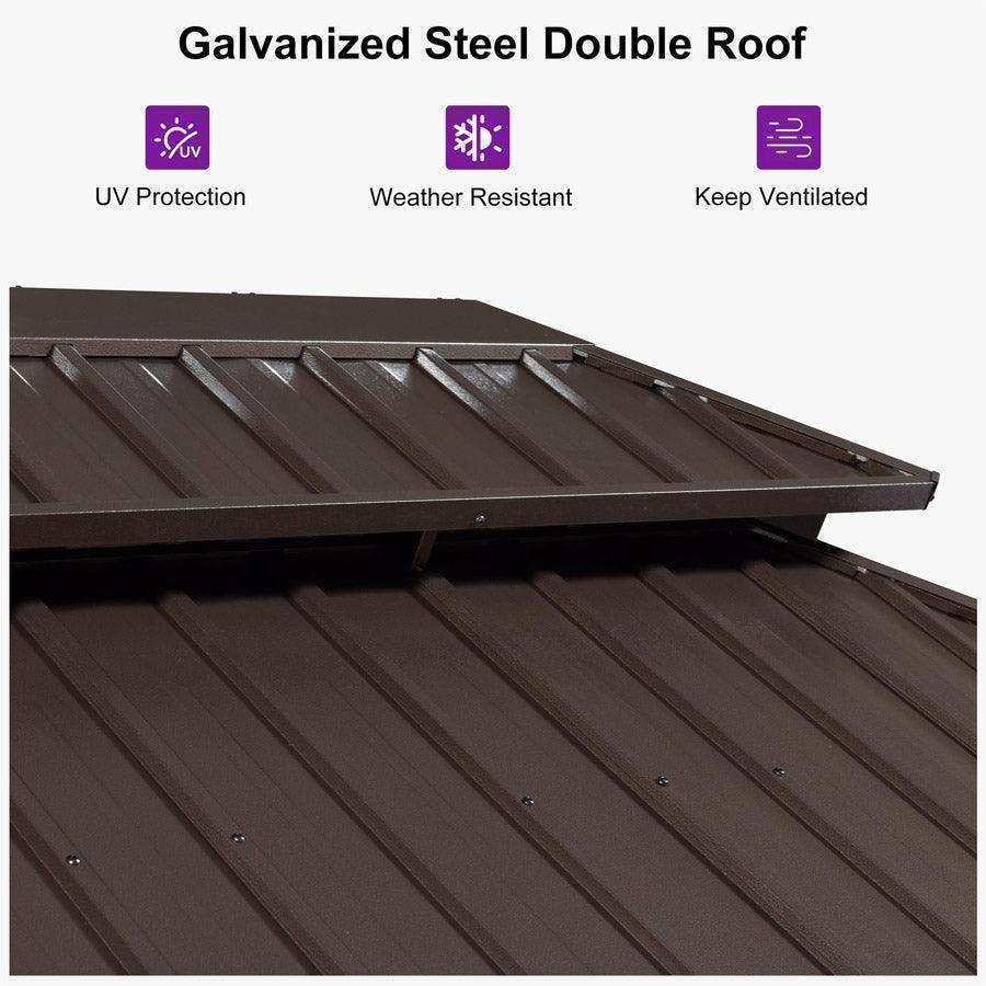 PURPLE LEAF Hardtop Gazebo Featuring Galvanized Steel Double Roof and Bronze Aluminum Frame with Curtains and Netting for Patio and Poolside