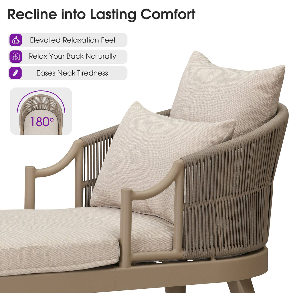 PURPLE LEAF Outdoor Lounge Chair, Patio Chaise Lounge with Cushioned Seat & Supportive Armrests, Ergonomic Aluminum Pool Lounge Chairs for Backyard Deck Poolside