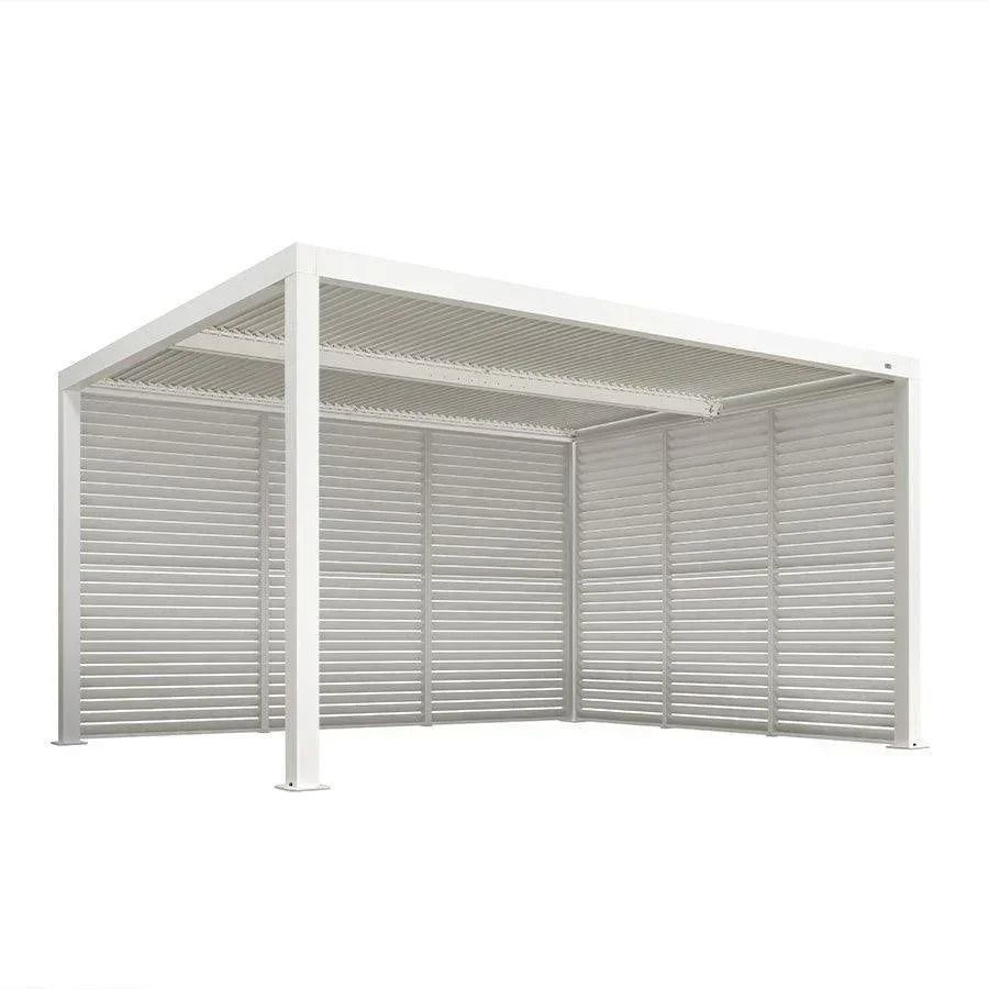 PURPLE LEAF Athena Louvered Pergola white Outdoor Aluminum Pergola with Shutter Wall Adjustable Gazebo Rainproof for Patio Deck Garden