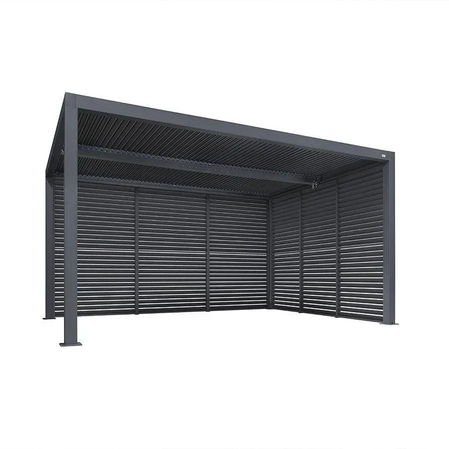 PURPLE LEAF Athena Louvered Pergola Grey Outdoor Aluminum Pergola with Shutter Wall Adjustable Gazebo Rainproof for Patio Deck Garden