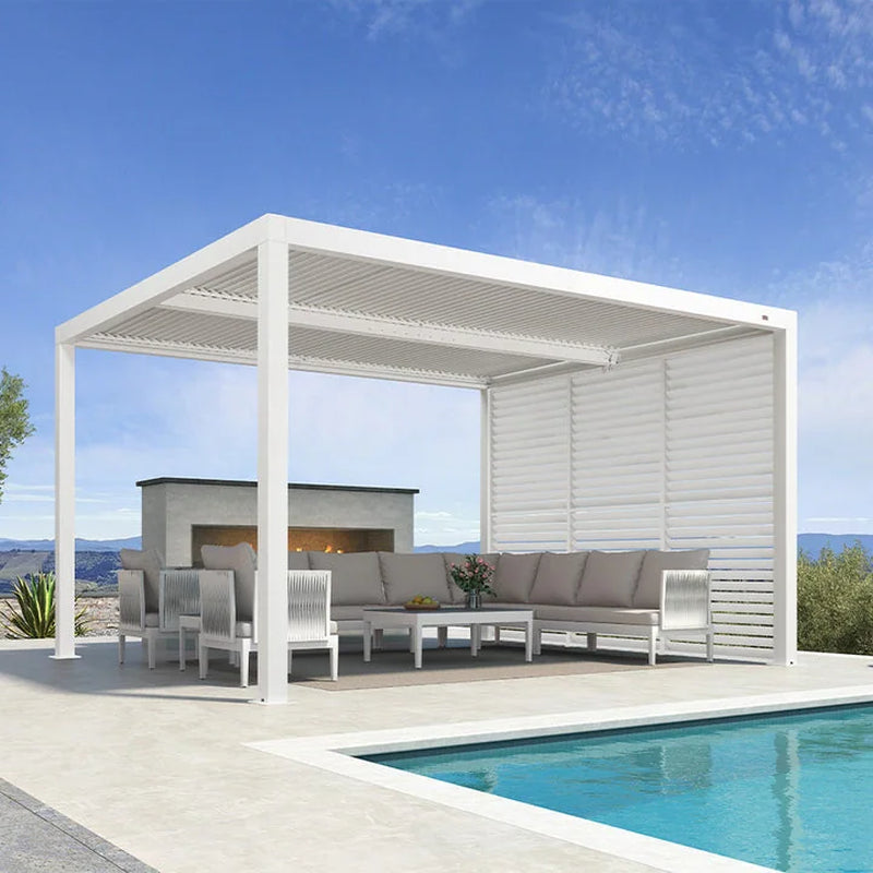 Hanso Home Louvered Pergola Modern White Pergola with Adjustable Roof for Deck Backyard Garden