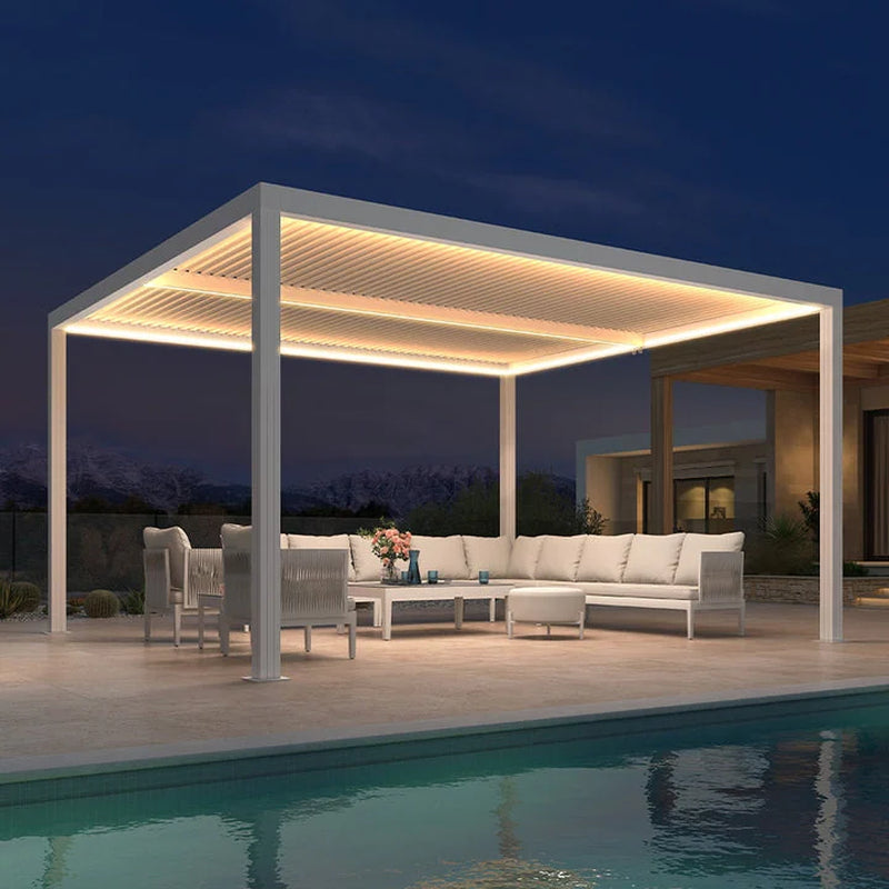 Hanso Home Louvered Pergola Modern White Pergola with Adjustable Roof for Deck Backyard Garden