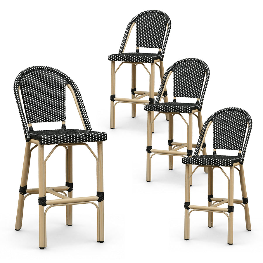 PURPLE LEAF Patio French Counter Stool Set of 2 Outdoor Backrest Barstools Aluminum Frame Woven Rattan for Indoor Kitchen Garden Balcony Restaurant