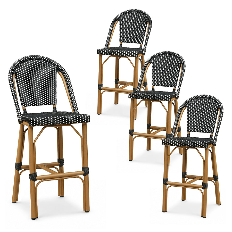 PURPLE LEAF Patio French Counter Stool Set of 2 Outdoor Backrest Barstools Aluminum Frame Woven Rattan for Indoor Kitchen Garden Balcony Restaurant