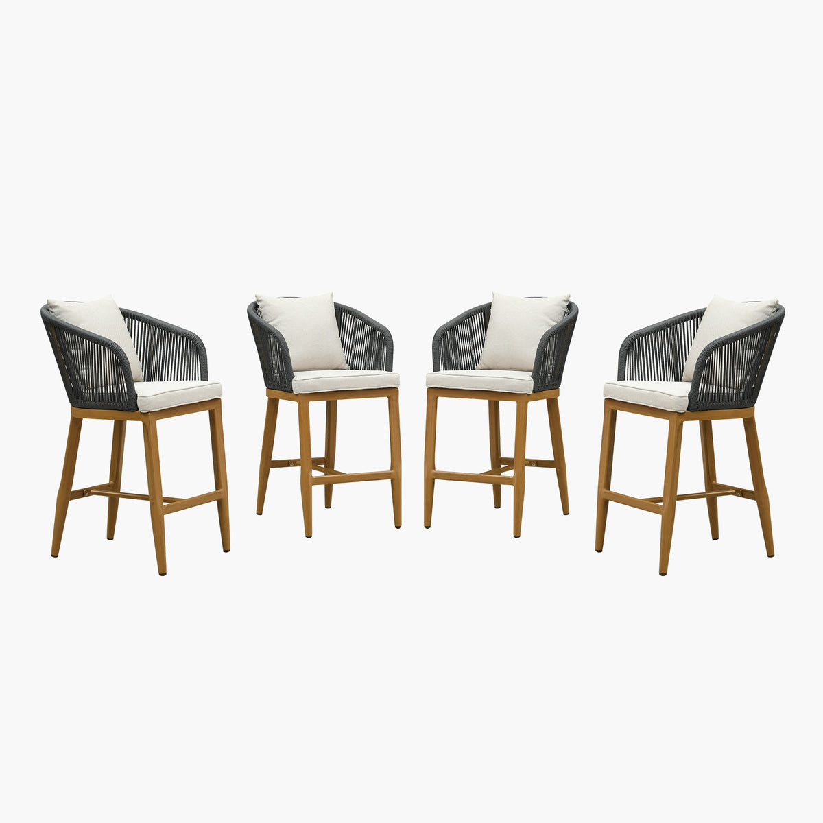 PURPLE LEAF Outdoor Bar Stools Patio Modern Aluminum Rattan High Back & Arms Bar Chairs with Removable Cushions and Pillows  for Outdoor or Indoor