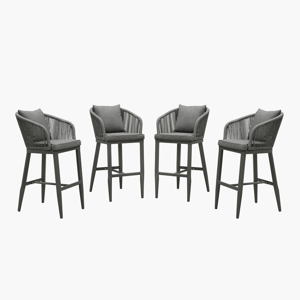 PURPLE LEAF Outdoor Bar Stools Patio Modern Aluminum Rattan High Back & Arms Bar Chairs with Removable Cushions and Pillows  for Outdoor or Indoor