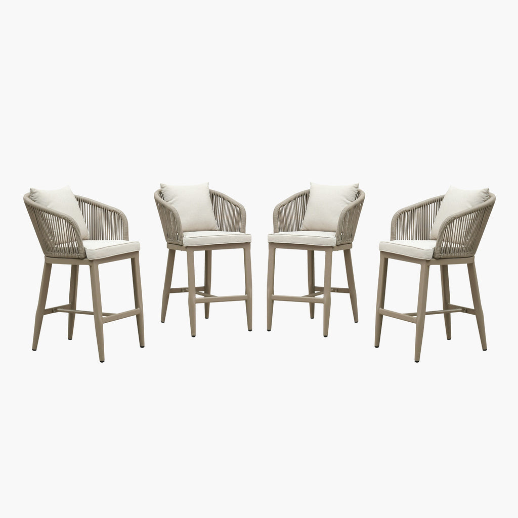 PURPLE LEAF Outdoor Bar Stools Patio Modern Aluminum Rattan High Back & Arms Bar Chairs with Removable Cushions and Pillows  for Outdoor or Indoor
