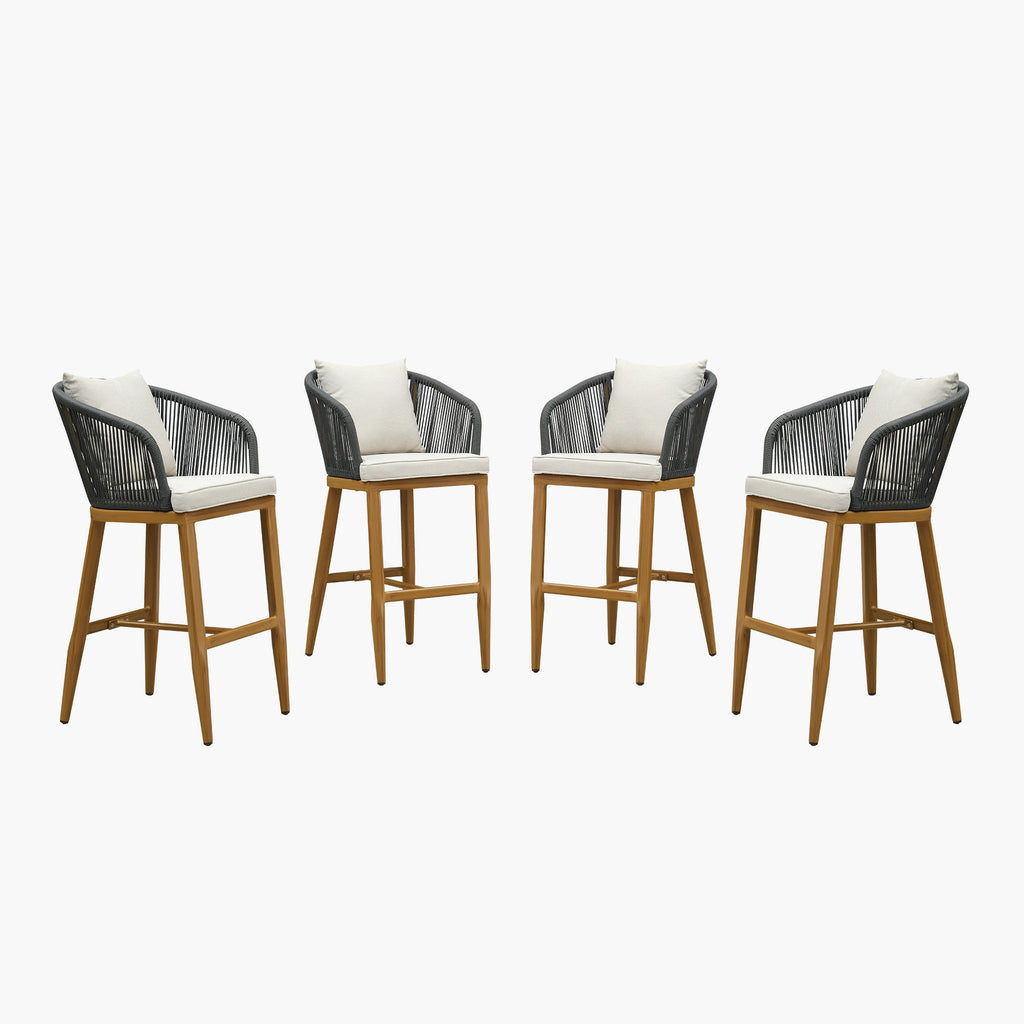 PURPLE LEAF Outdoor Bar Stools Patio Modern Aluminum Rattan High Back & Arms Bar Chairs with Removable Cushions and Pillows  for Outdoor or Indoor