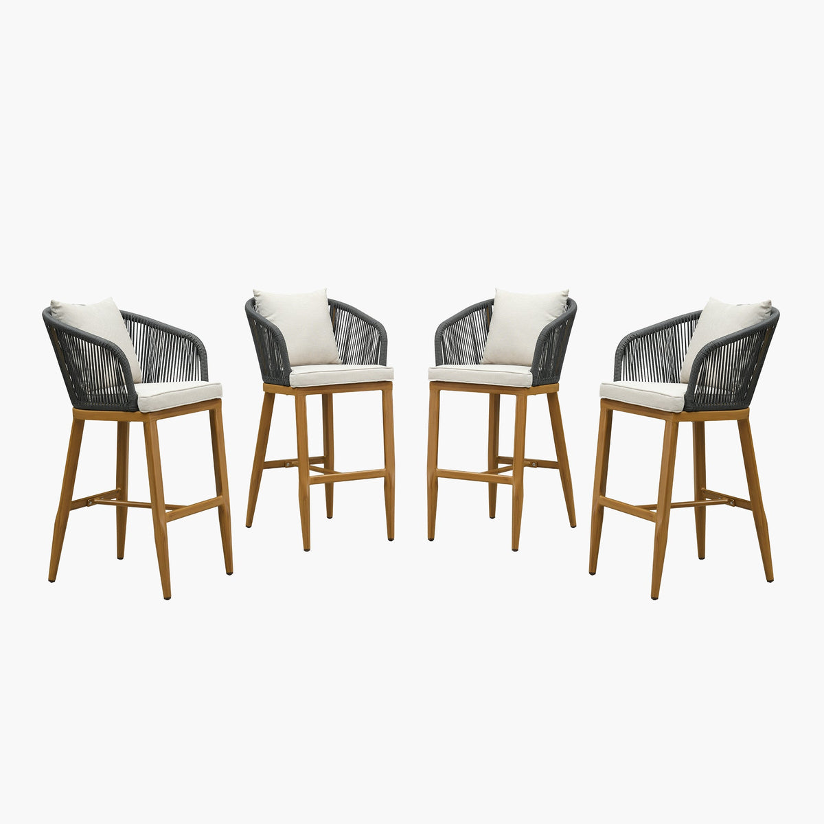 PURPLE LEAF Outdoor Bar Stools Patio Modern Aluminum Rattan High Back & Arms Bar Chairs with Removable Cushions and Pillows  for Outdoor or Indoor
