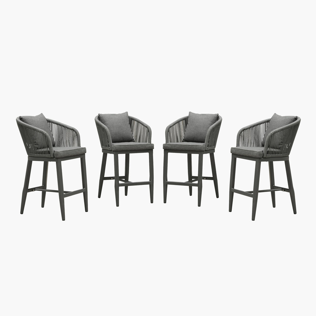 PURPLE LEAF Outdoor Bar Stools Patio Modern Aluminum Rattan High Back & Arms Bar Chairs with Removable Cushions and Pillows  for Outdoor or Indoor