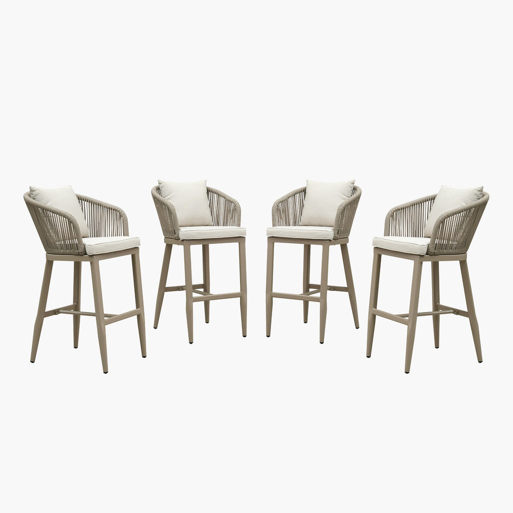 PURPLE LEAF Outdoor Bar Stools Patio Modern Aluminum Rattan High Back & Arms Bar Chairs with Removable Cushions and Pillows  for Outdoor or Indoor