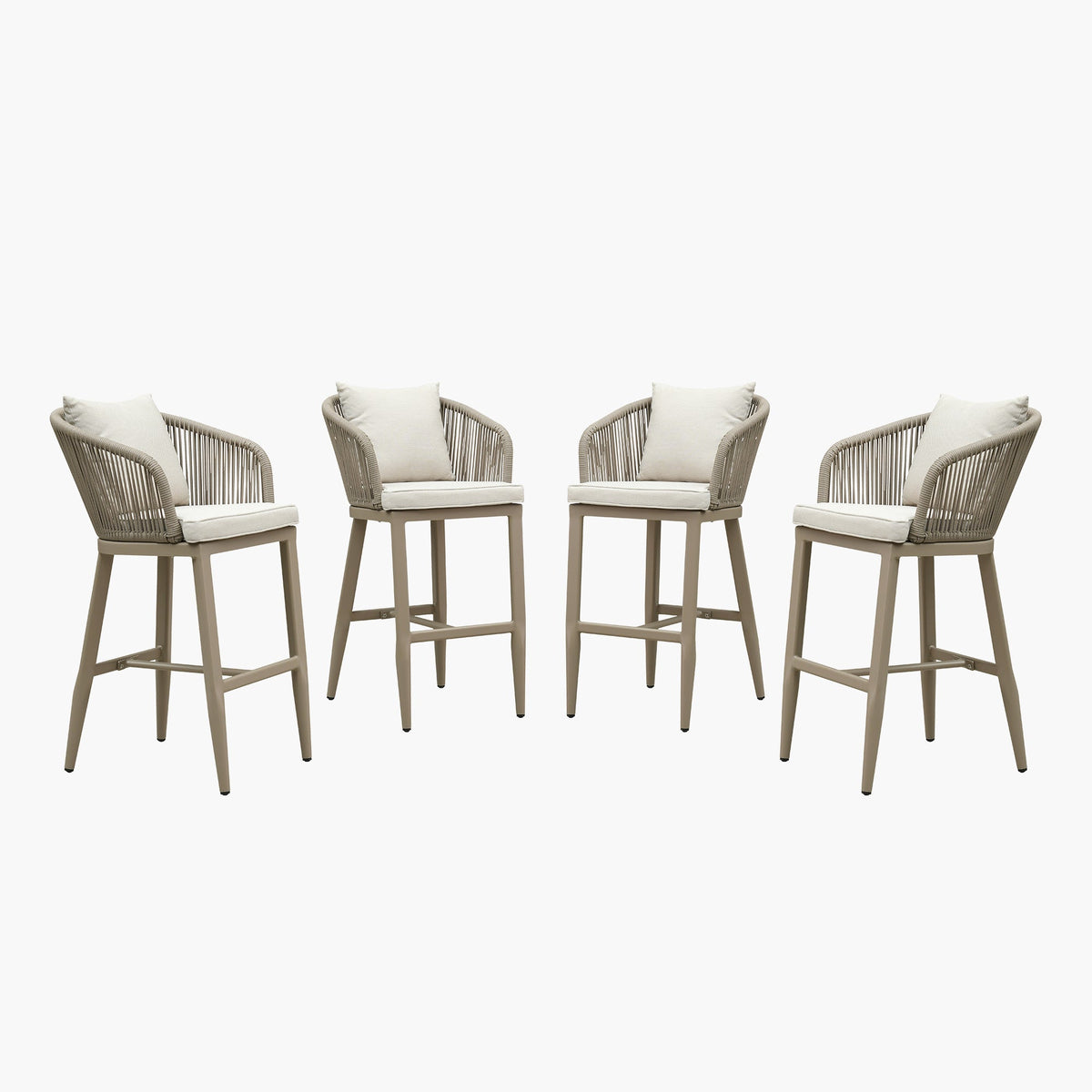PURPLE LEAF Outdoor Bar Stools Patio Modern Aluminum Rattan High Back & Arms Bar Chairs with Removable Cushions and Pillows  for Outdoor or Indoor
