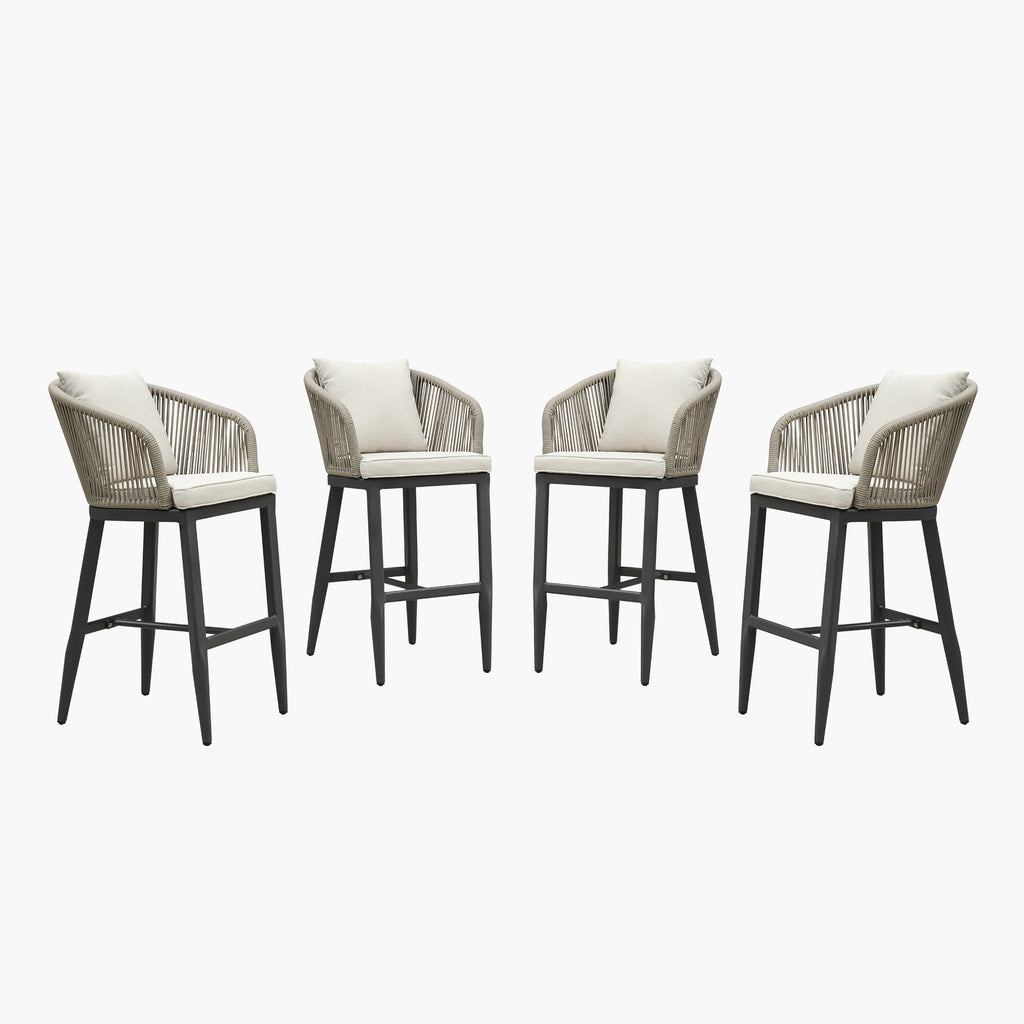 PURPLE LEAF Outdoor Bar Stools Patio Modern Aluminum Rattan High Back & Arms Bar Chairs with Removable Cushions and Pillows  for Outdoor or Indoor