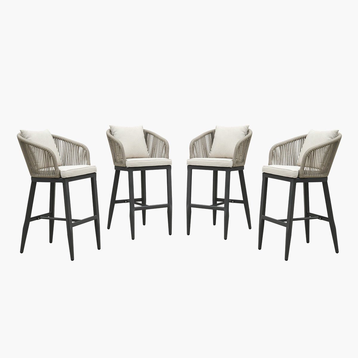 PURPLE LEAF Outdoor Bar Stools Patio Modern Aluminum Rattan High Back & Arms Bar Chairs with Removable Cushions and Pillows  for Outdoor or Indoor