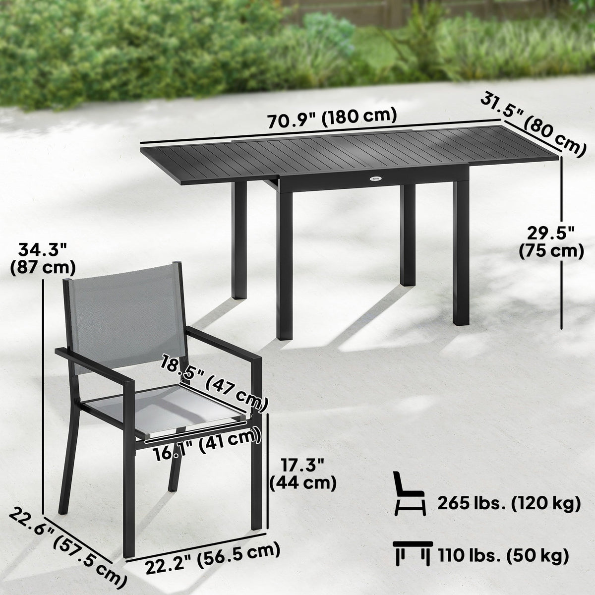 7 Piece Outdoor Dining Set with Extendable Table and Stackable Chairs