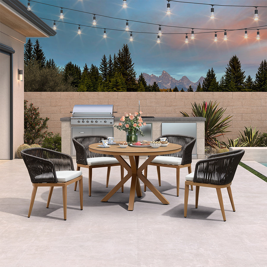 PURPLE LEAF Round Patio Dining Set with Aluminum Frame and Wicker Rattan Dining Chair with Comfortable Cushions for Deck Porch Kitchen Outdoor