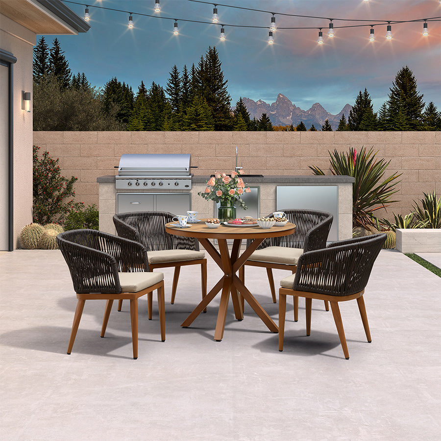 PURPLE LEAF Round Patio Dining Set with Aluminum Frame and Wicker Rattan Dining Chair with Comfortable Cushions for Deck Porch Kitchen Outdoor