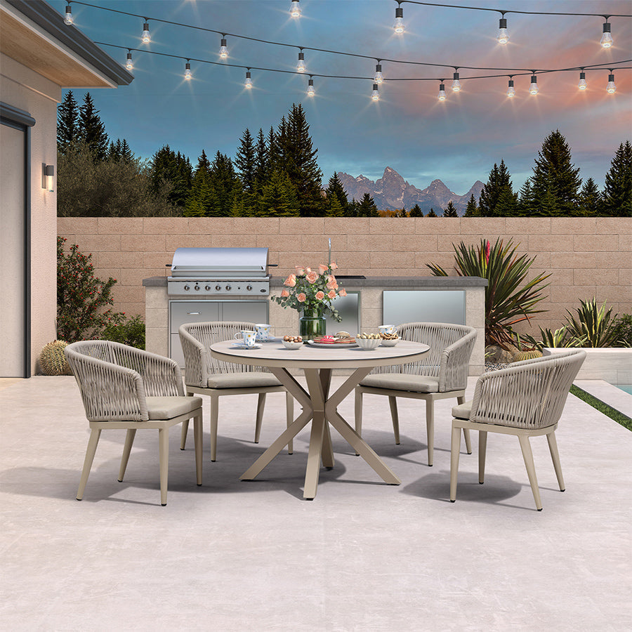 PURPLE LEAF Round Patio Dining Set with Aluminum Frame and Wicker Rattan Dining Chair with Comfortable Cushions for Deck Porch Kitchen Outdoor