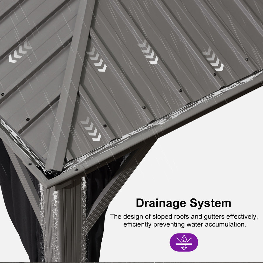 PURPLE LEAF Patio Gazebo for Pool Light Grey Hardtop Galvanized Steel Roof with Reinforcement Support Rod