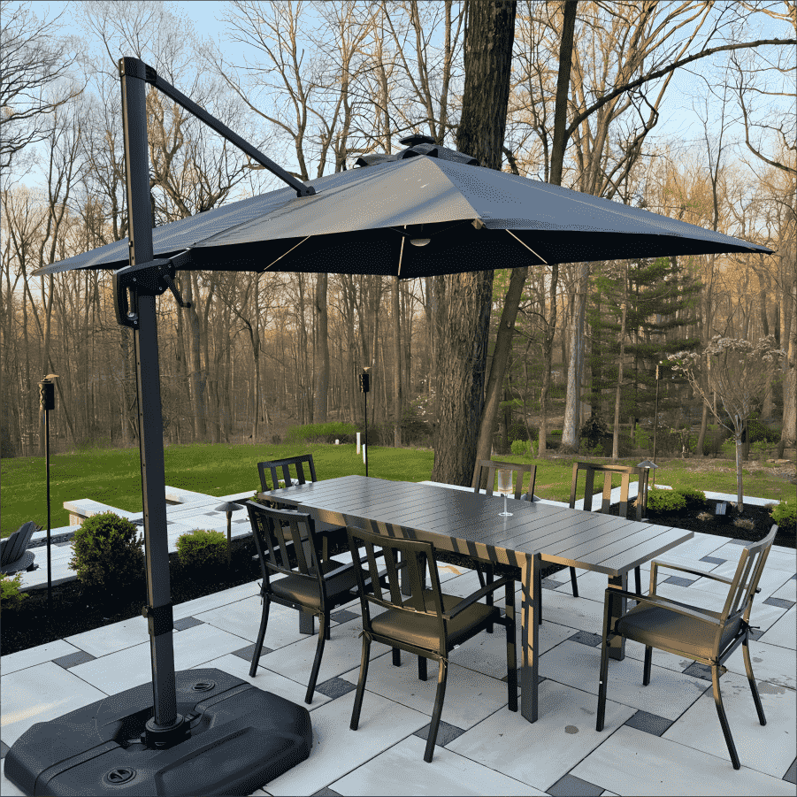 PURPLE LEAF – Parasol de terrasse déporté 10ft avec éclairage LED, rotation 360° et inclinaison