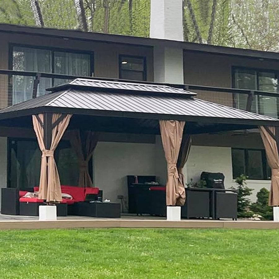 PURPLE LEAF Outdoor Hardtop Gazebo for Garden Bronze Double Roof Aluminum Frame Pavilion with Reinforcement Support Rod