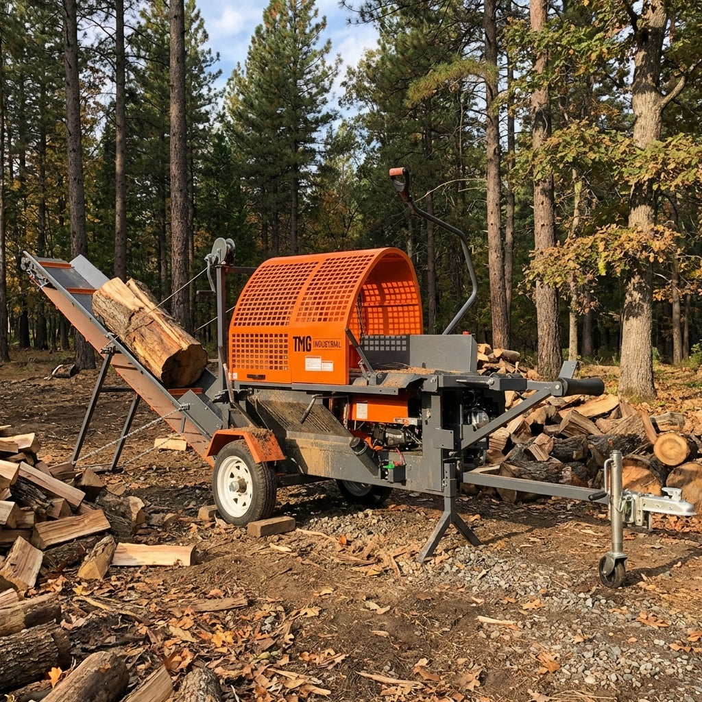 Firewood Processor with Conveyor, 15 HP Gas Engine, 18" STIHL® Chainsaw, ∅15" x 24" Log Capacity TMG-GLS16