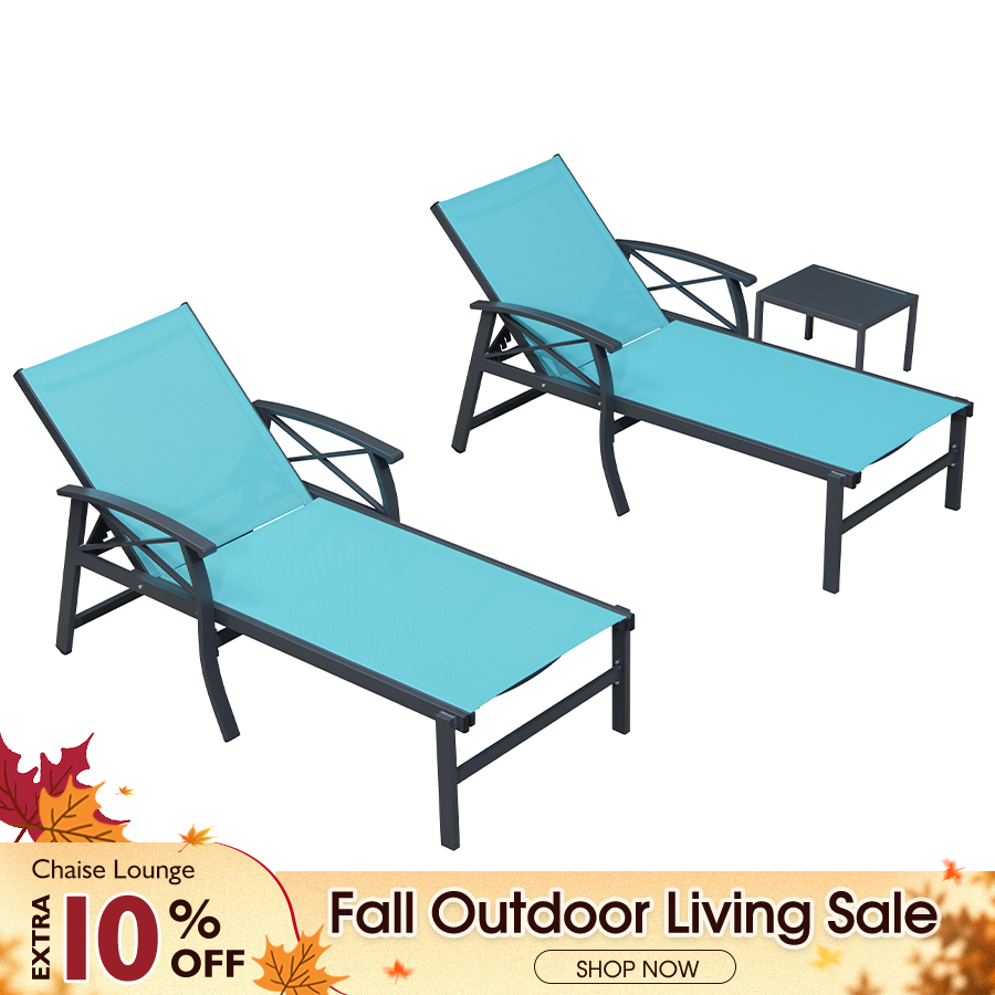 PURPLE LEAF Oversized Chaise Lounge Chair Outdoor Extra Wide Pool Lounge Chairs 5 Adjustable Position with Armrests and Side Table, Aluminum Patio Lounge Chair for Outside, Backyard, Pool