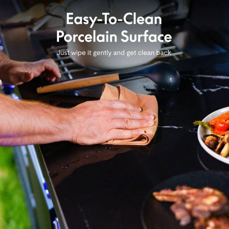 Akoah – Ensemble îlot de cuisine extérieure modulaire 4 pièces avec barbecue 8 brûleurs, réfrigérateur et roulettes