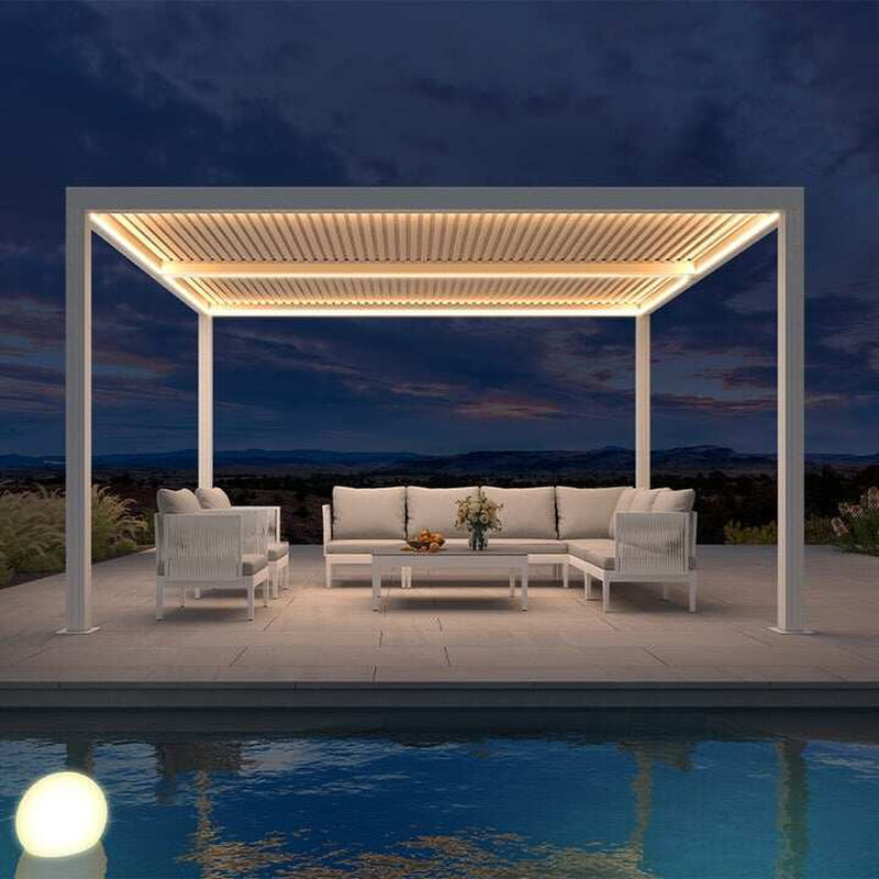 Hanso Home Louvered Pergola Modern White Pergola with Adjustable Roof for Deck Backyard Garden