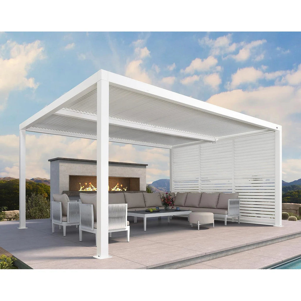 Hanso Home Louvered Pergola Modern White Pergola with Adjustable Roof for Deck Backyard Garden