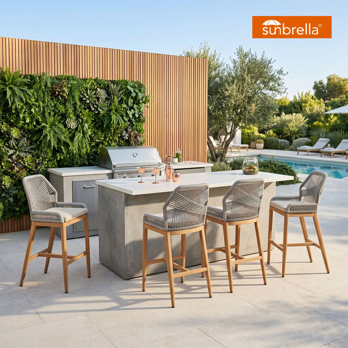 PURPLE LEAF Patio Sunbrella Bar Stools Set of 2  Rattan Bar Aluminum Bar Stool Outdoor Barstools with Back and Cushion for Garden Kitchen Island