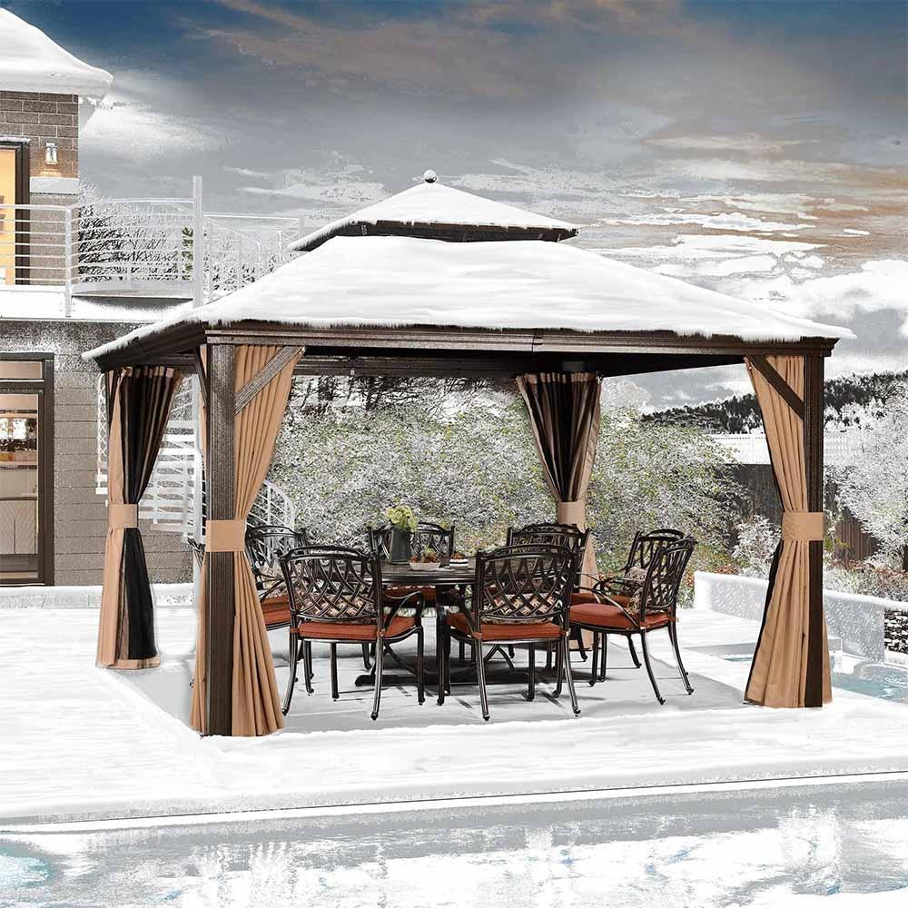 PURPLE LEAF Outdoor Hardtop Gazebo for Garden Bronze Double Roof Aluminum Frame Pavilion