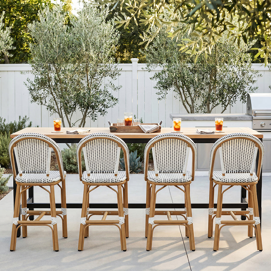 PURPLE LEAF Patio French Counter Stool Set of 2 Outdoor Backrest Barstools Aluminum Frame Woven Rattan for Indoor Kitchen Garden Balcony Restaurant