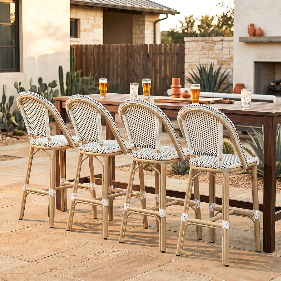 PURPLE LEAF Patio French Counter Stool Set of 2 Outdoor Backrest Barstools Aluminum Frame Woven Rattan for Indoor Kitchen Garden Balcony Restaurant
