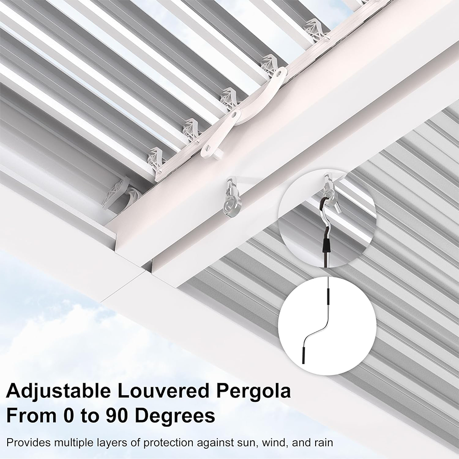 PURPLE LEAF Athena Louvered Pergola White Outdoor Aluminum Pergola with Roller Blind Adjustable Gazebo for Patio Deck Garden