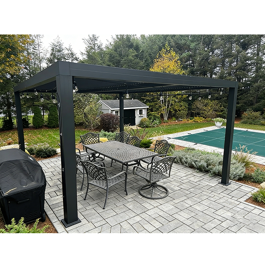 PURPLE LEAF Caesar Louvered Pergola with Yellow String Lights Patio Aluminum Pergola with Independent Adjustable Rainproof Roof Hardtop Pergola for Outdoor Deck Garden Yard