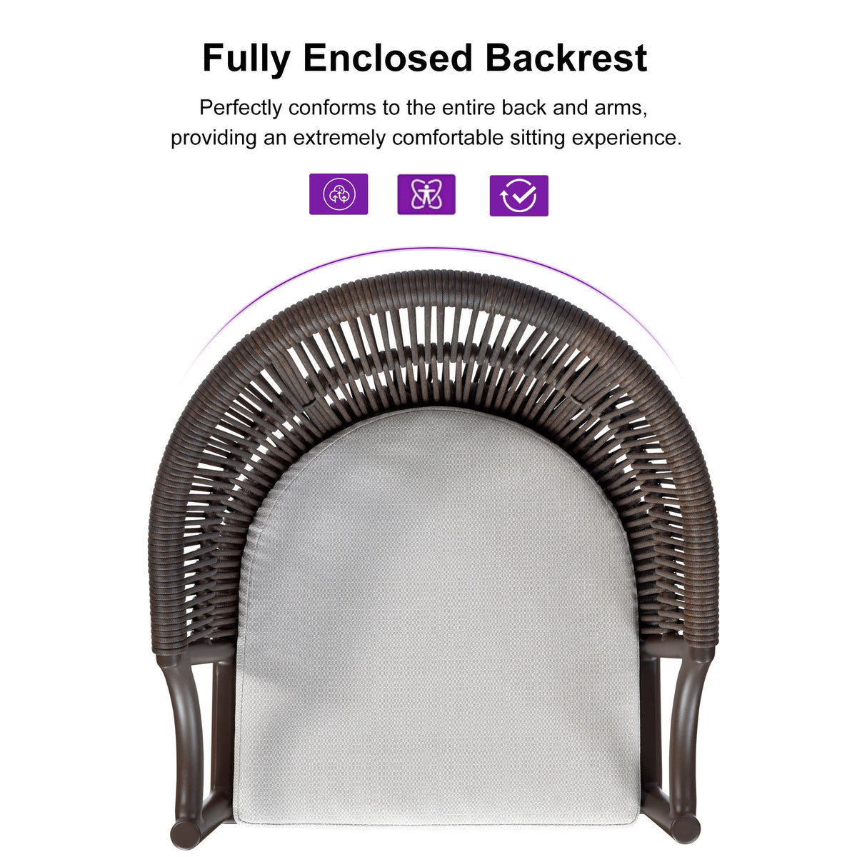 PURPLE LEAF Patio Bar Stools Set of 2 Outdoor Wicker Modern High Bar Chairs Metal Cushioned Barstools with Backs and Ergonomic Armrest
