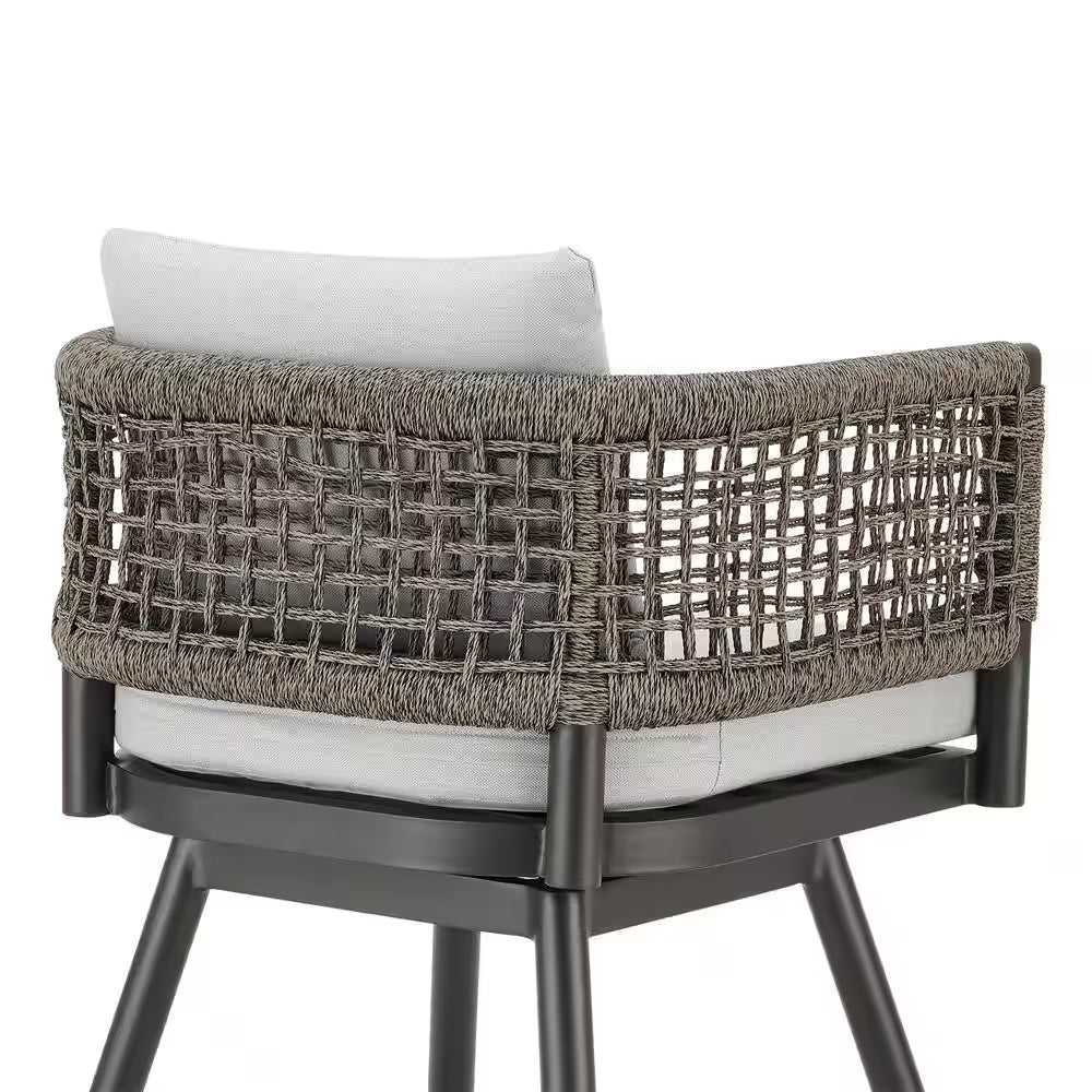 Bar Height Swivel Aluminum Outdoor Bar Stool with Light Gray Cushion