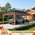 PURPLE LEAF Outdoor Aluminum Carport Heavy-Duty with Wood Grain Aluminum Frame