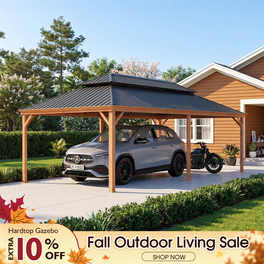 PURPLE LEAF Outdoor Aluminum Carport Heavy-Duty with Wood Grain Aluminum Frame