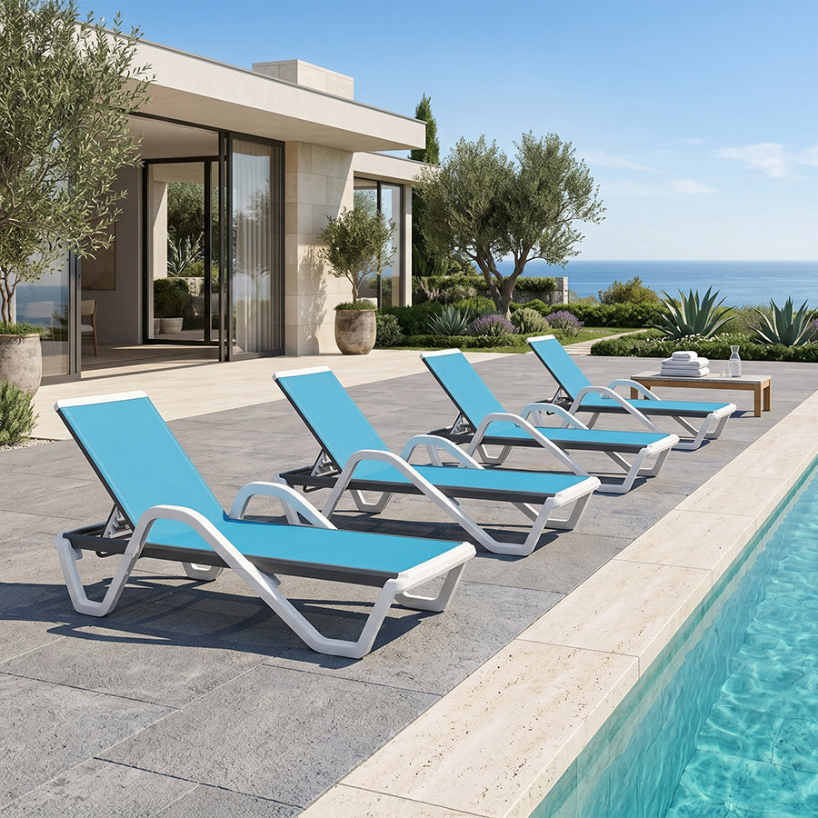 PURPLE LEAF Patio Chaise Lounge Plastic Pool Outdoor Lounge Chair with Aluminum Frame Stackable Patio Tanning Chairs for Poolside Sunbathing Beach Deck Yard