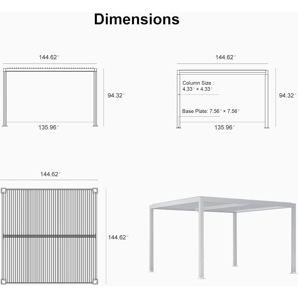 Hanso Home Louvered Pergola Modern White Pergola with Adjustable Roof for Deck Backyard Garden