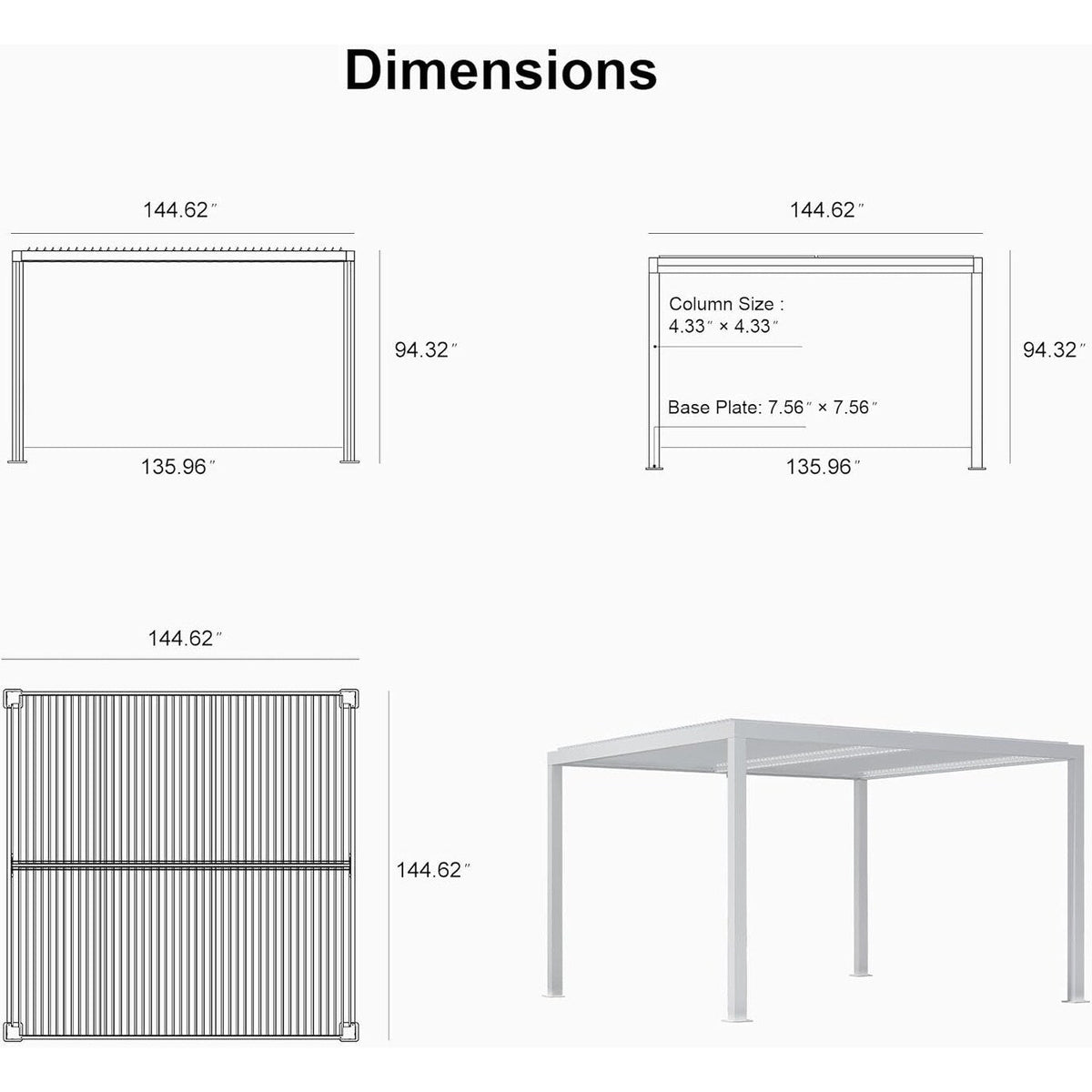 Hanso Home Louvered Pergola Modern White Pergola with Adjustable Roof for Deck Backyard Garden