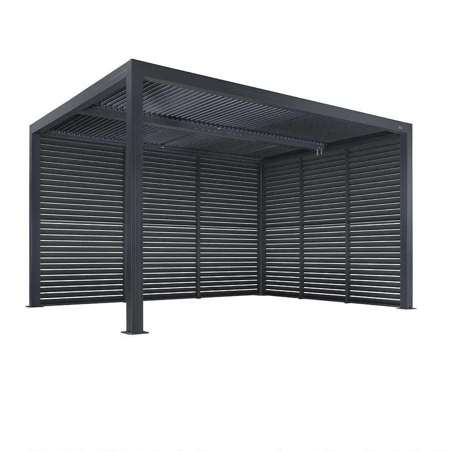 PURPLE LEAF Athena Louvered Pergola Grey Outdoor Aluminum Pergola with Shutter Wall Adjustable Gazebo Rainproof for Patio Deck Garden