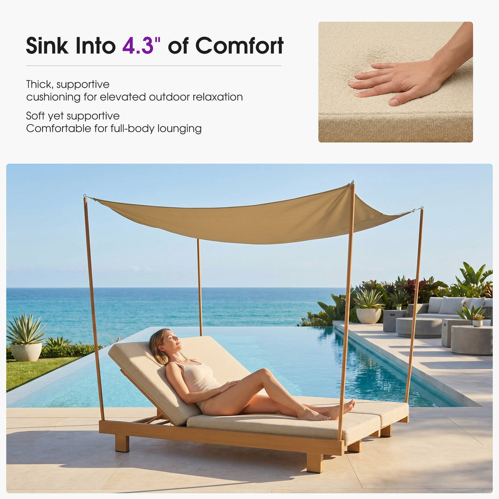 PURPLE LEAF Outdoor Luxury Daybed for Patio,  Poolside Chaise Lounge Bed with Cushion, Olefin Blend Fabric, Aluminum Frame Sunbed for Deck and Backyard