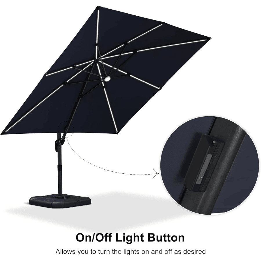 PURPLE LEAF – Parasol de terrasse déporté 10ft avec éclairage LED, rotation 360° et inclinaison